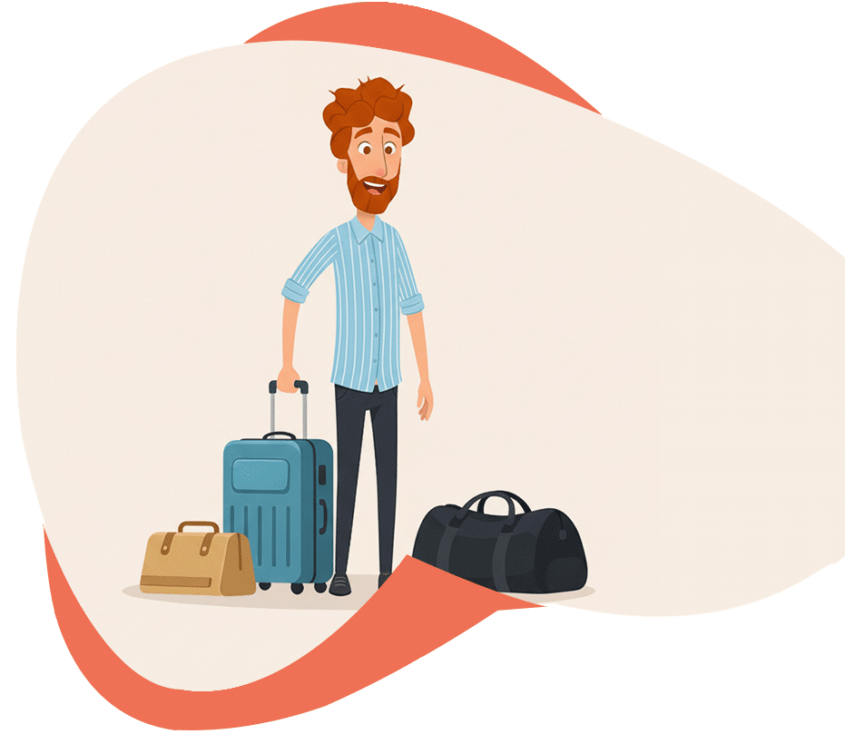 Personnage Fymitz avec des valises