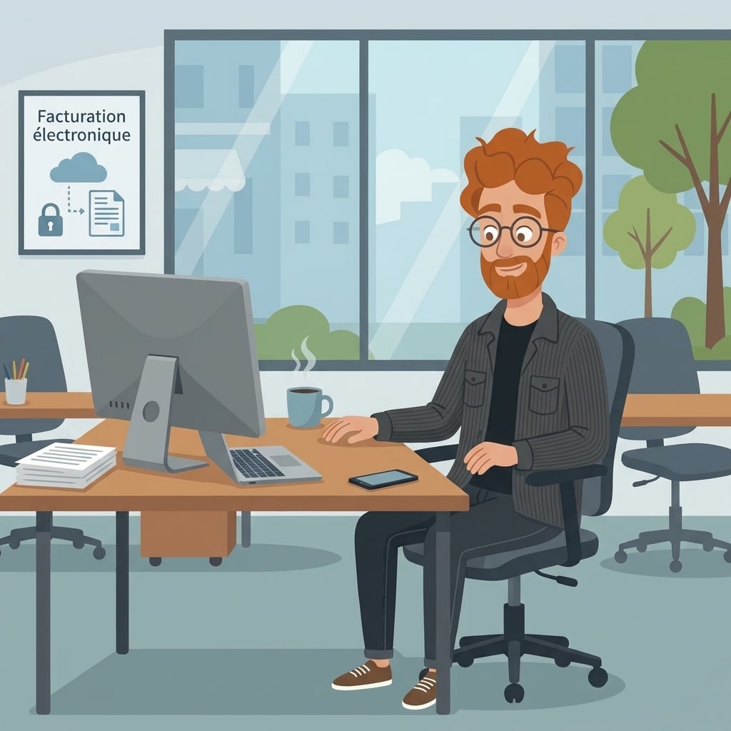 Homme assis au bureau appliquant la facturation électronique